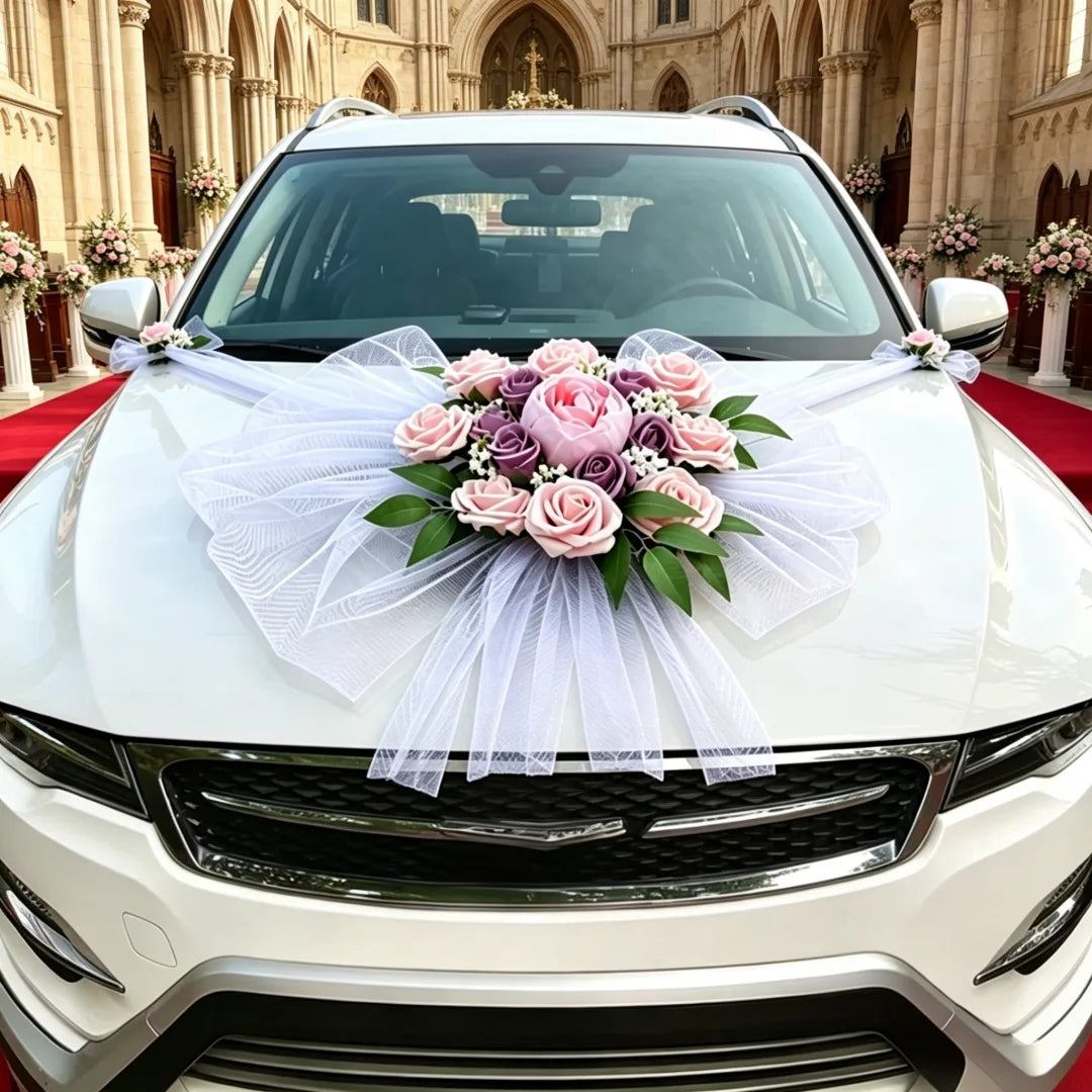 Fleurs Roses Décoration Voiture Mariage — vue 5