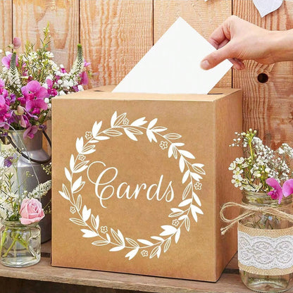 Urne mariage kraft champêtre couronne fleurie