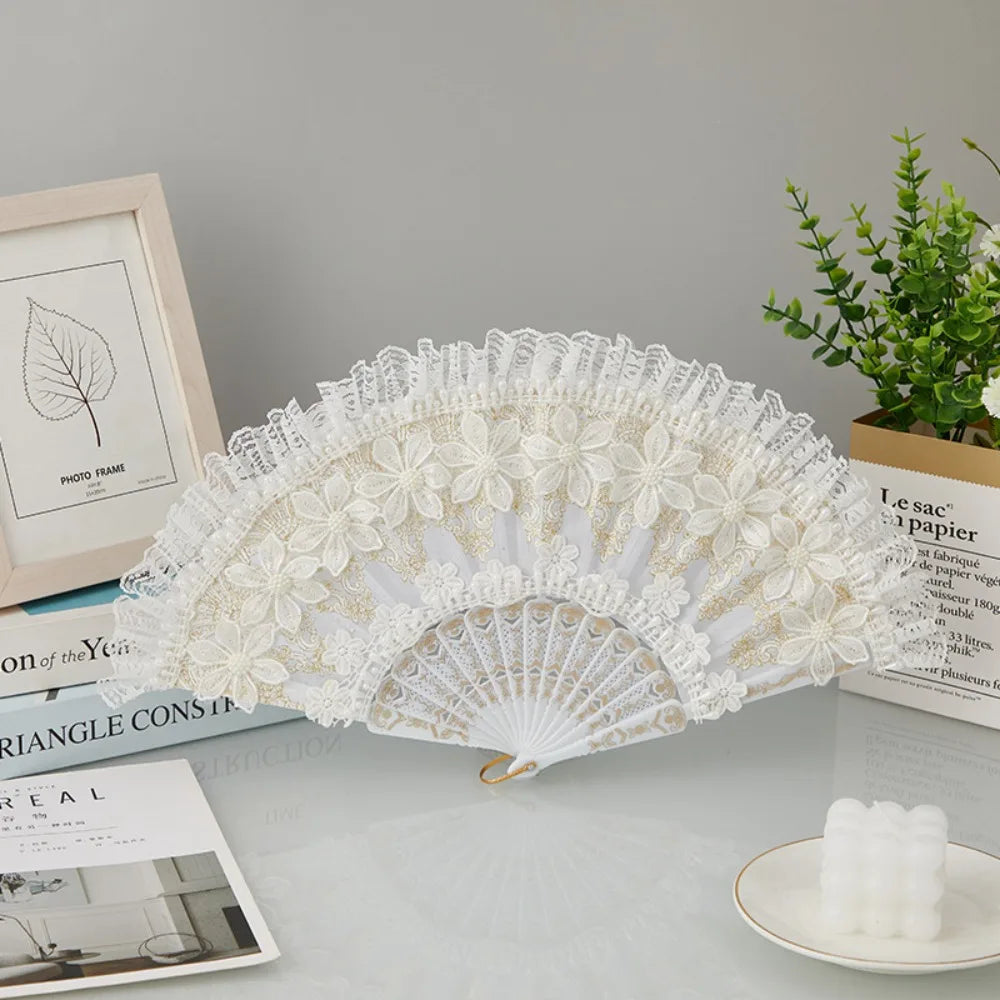 Éventail Dentelle Perlé Rétro Mariage