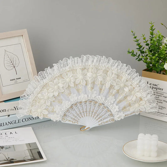 Éventail Dentelle Perlé Rétro Mariage