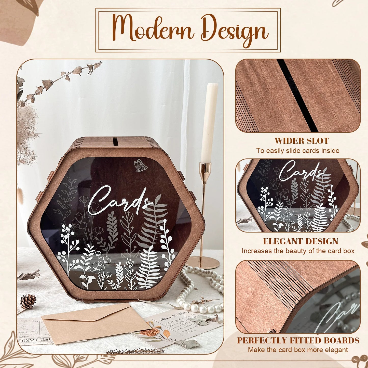 Urne mariage bois hexagonale fleurie