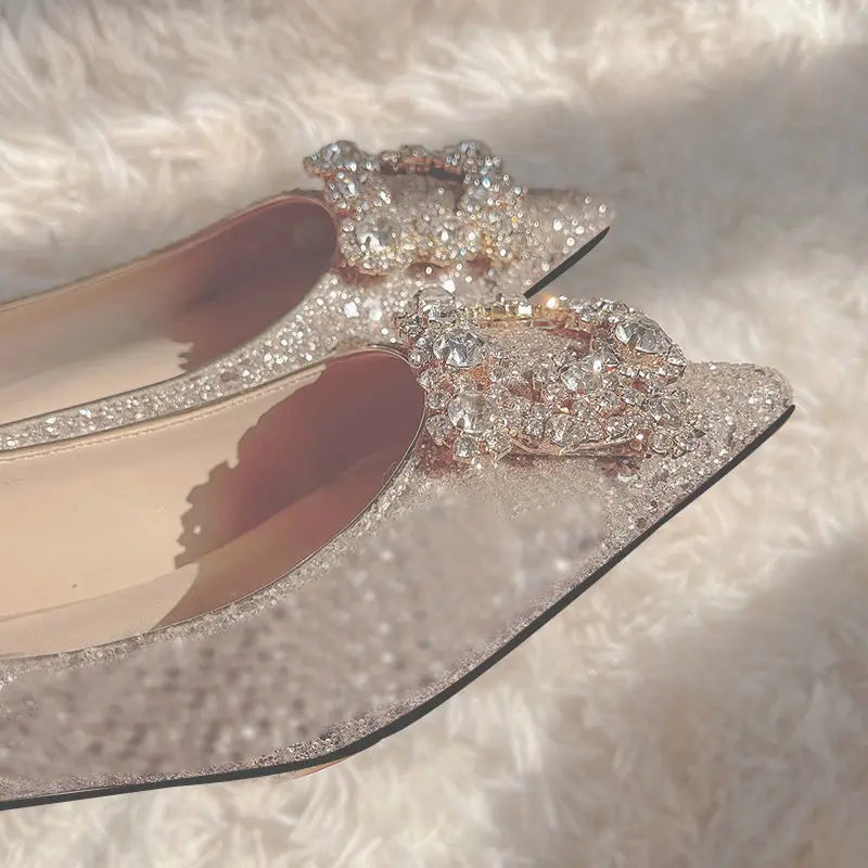 Ballerines mariée pailletées à boucle strass