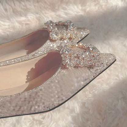 Ballerines mariée pailletées à boucle strass
