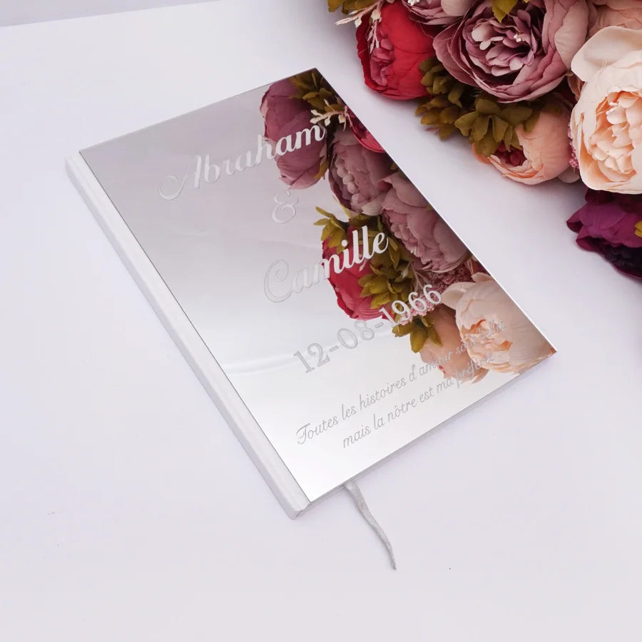 Livre d'Or Mariage Personnalisé Effet Miroir Doré ou Argenté