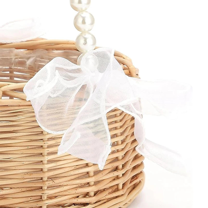 Panier fille d'honneur osier poignée perles