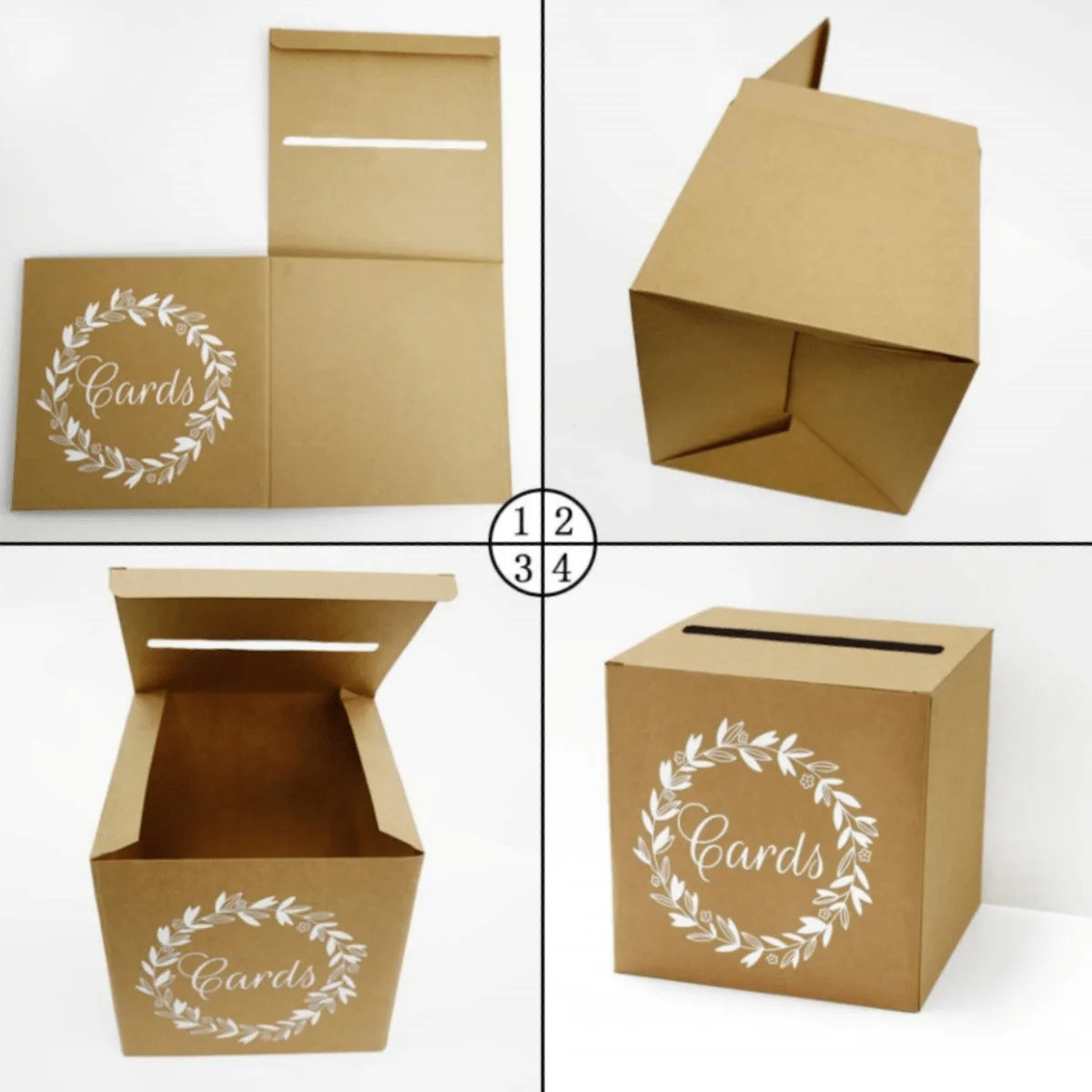Urne mariage kraft champêtre couronne fleurie