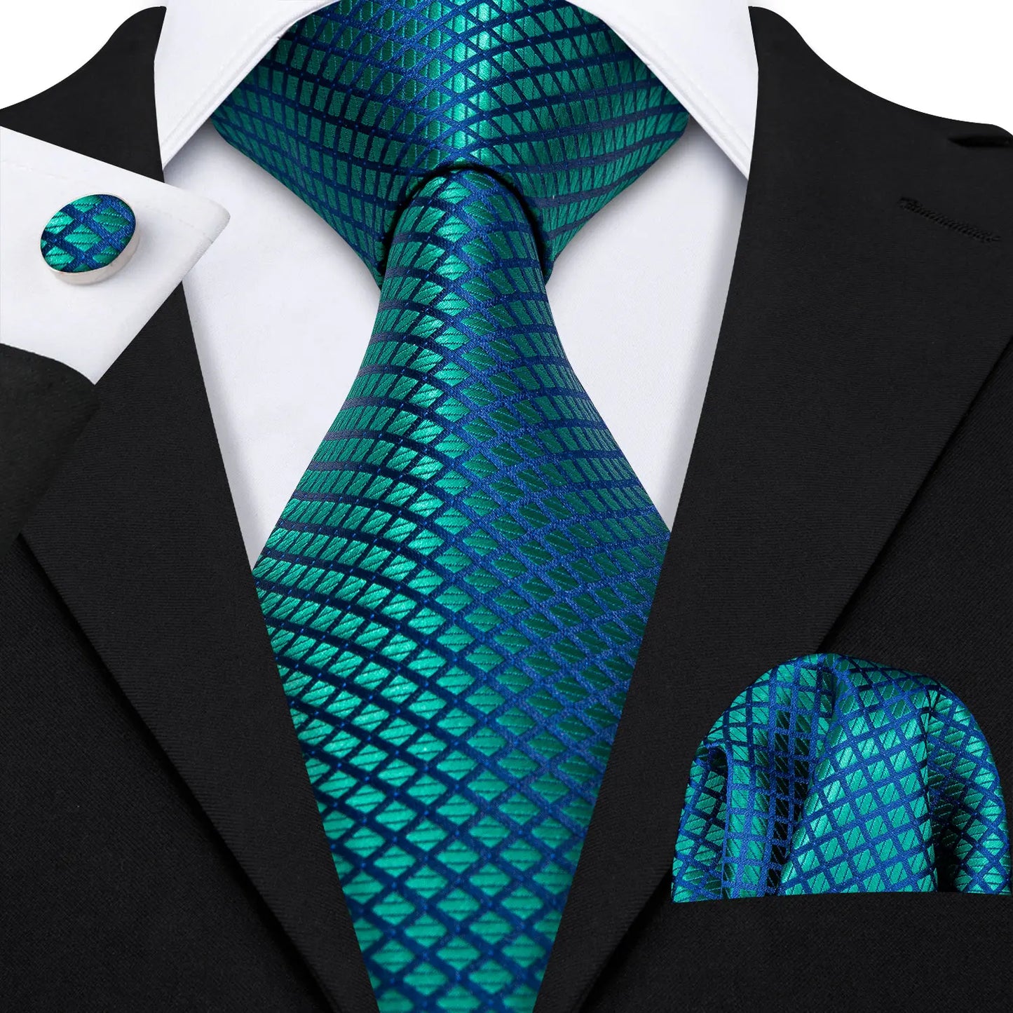 Cravate Mariage Homme Verte Pochette Boutons de Manchette