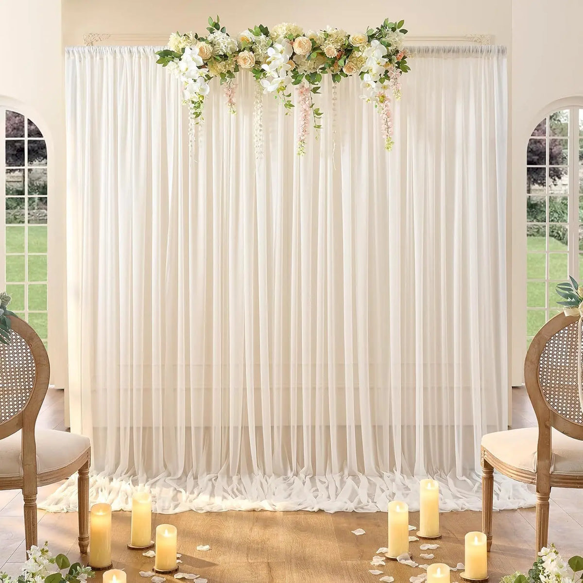 Voilage arche mariage mousseline passe-tringle