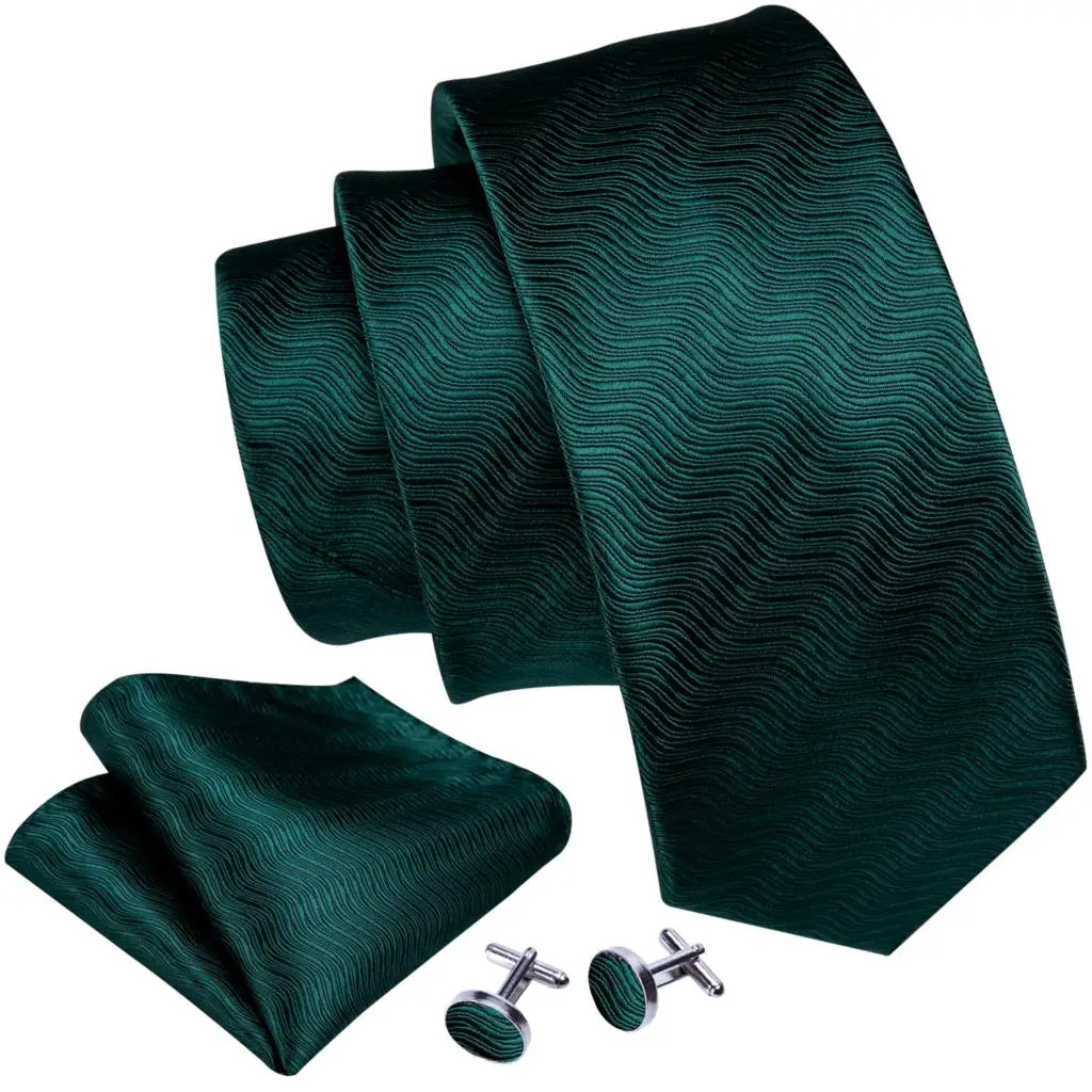 Cravate Mariage Homme Verte Pochette Boutons de Manchette