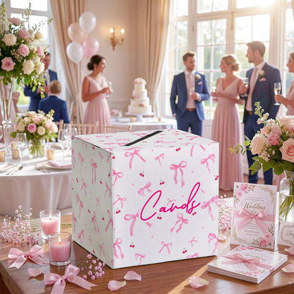 Urne Mariage Carton Nœuds Roses 22 cm — vue 4