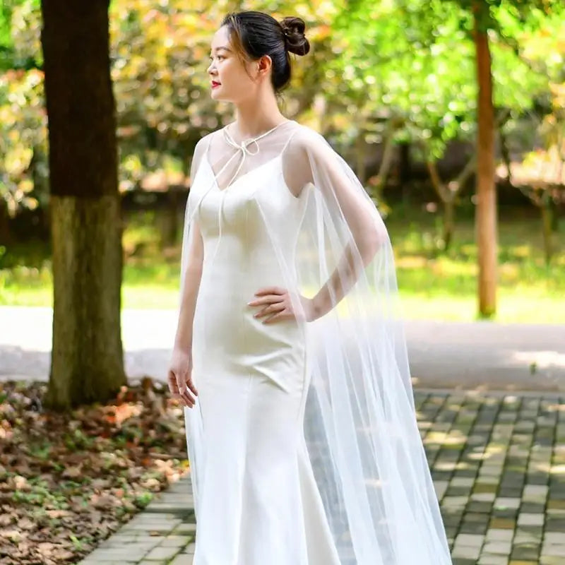 Étole de mariée tulle blanc fluide — vue 3