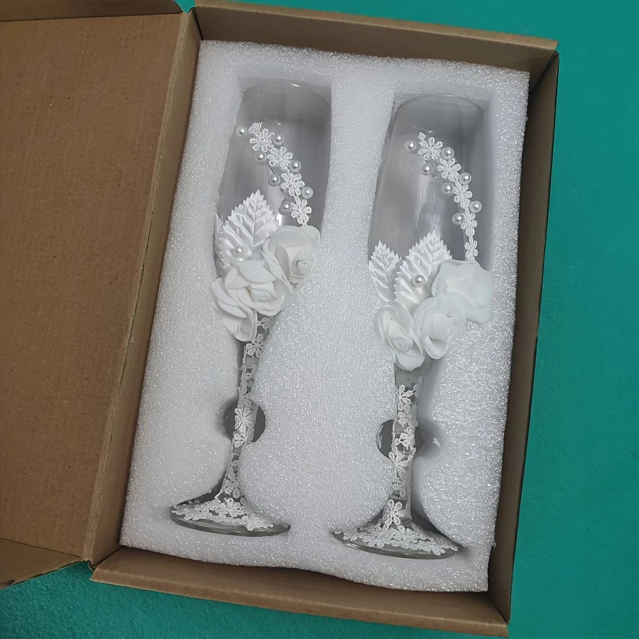Flûtes Champagne Mariage Roses et Perles — vue 4