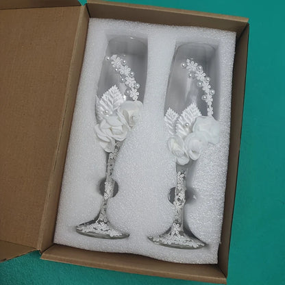 Flûtes Champagne Mariage Roses et Perles — vue 4