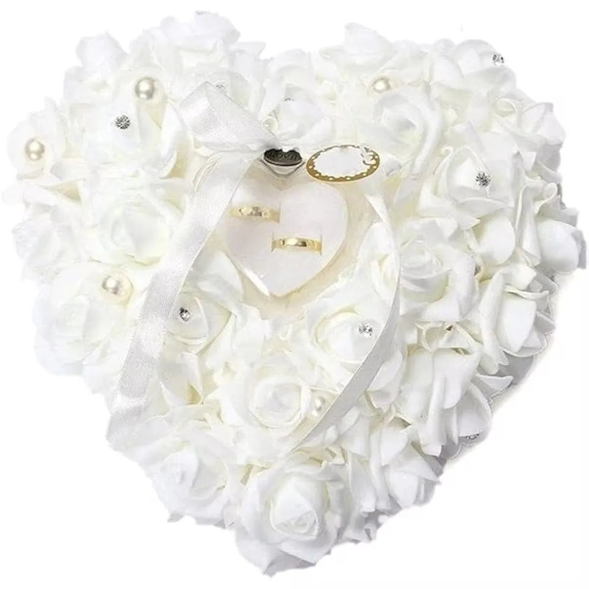 Coussin Alliances Cœur Roses Satinées Strass