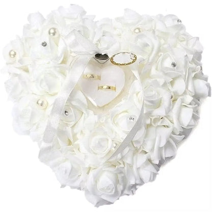 Coussin Alliances Cœur Roses Satinées Strass