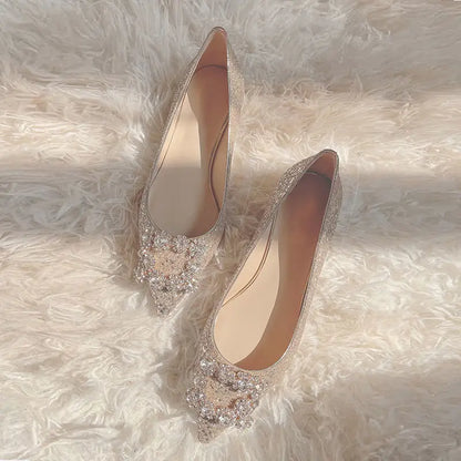 Ballerines mariée pailletées à boucle strass