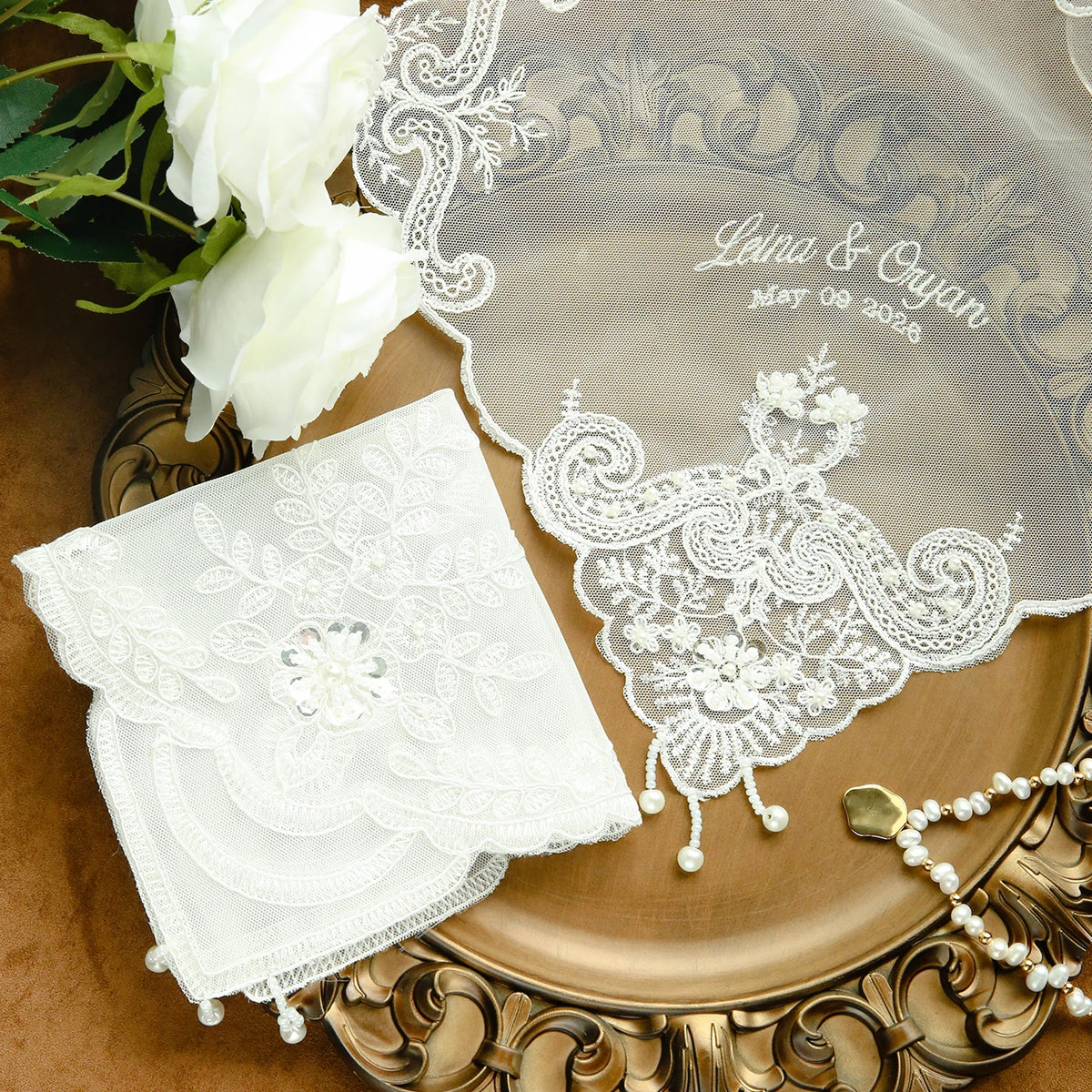 Mouchoir Mariage Personnalisé Brodé Dentelle