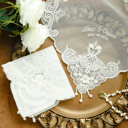 Mouchoir Mariage Personnalisé Brodé Dentelle