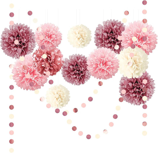 Pompons Papier Mariage Rose Doré