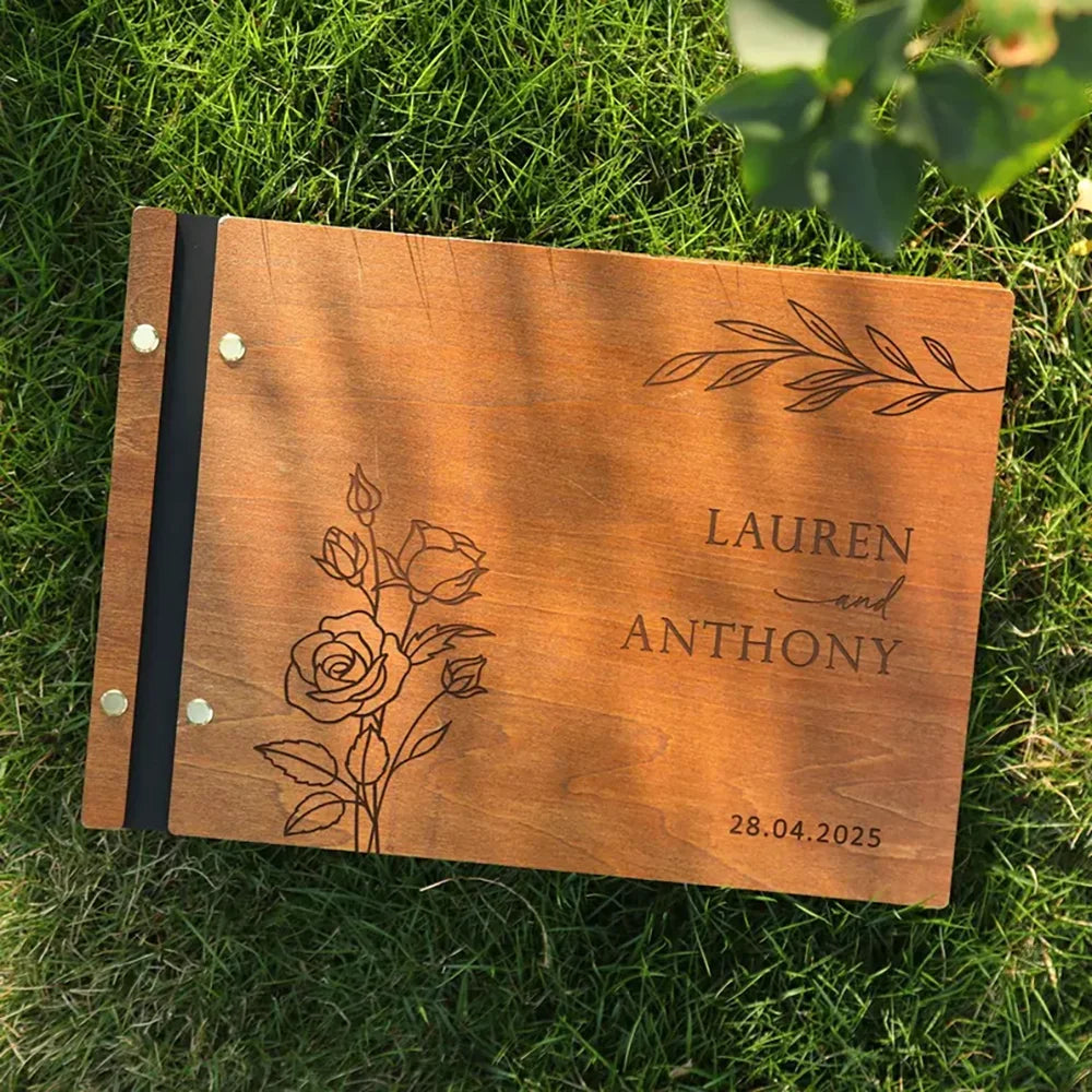 Livre d'Or Mariage Bois Personnalisé Gravé