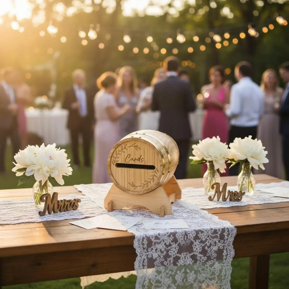 Urne mariage tonneau bois cerclé doré