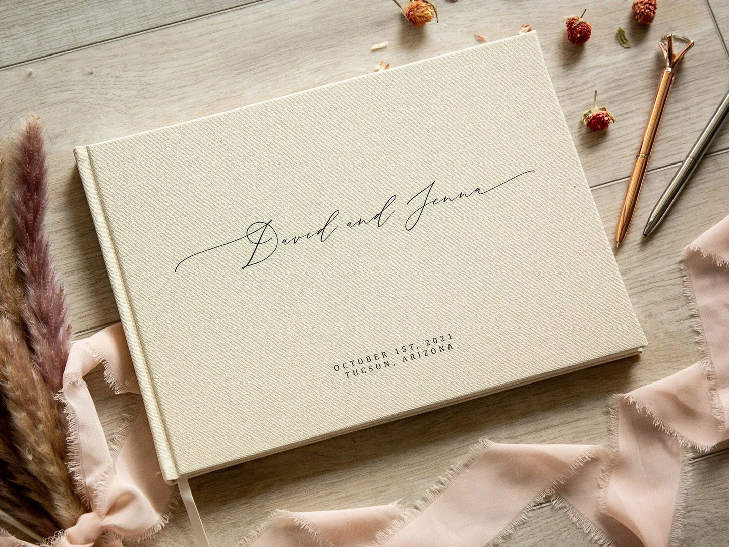 Livre d'or mariage lin chic personnalisé
