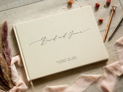 Livre d'or mariage lin chic personnalisé