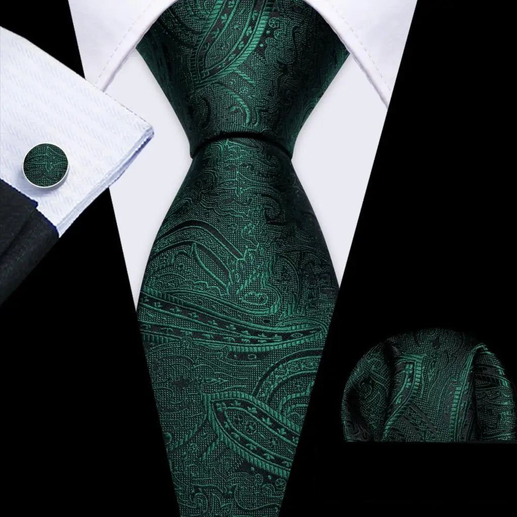 Cravate Mariage Homme Verte Pochette Boutons de Manchette