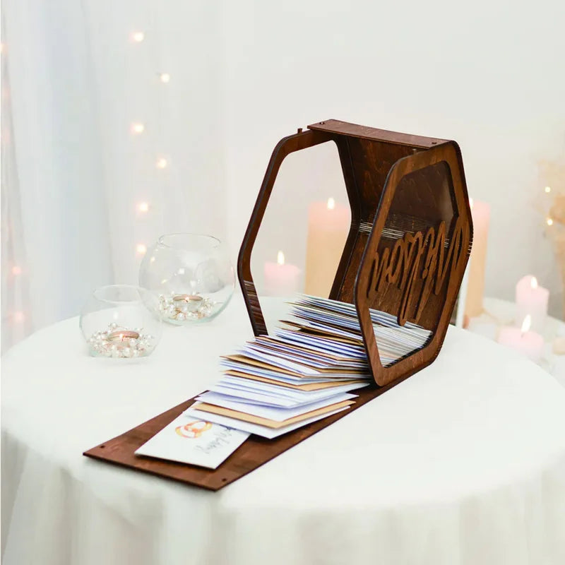 Urne Mariage Personnalisée Hexagone en Bois