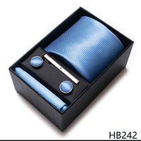 Coffret Cravate Mariage Homme Pochette et Boutons de Manchette — Bleu Ciel Uni Texturé
