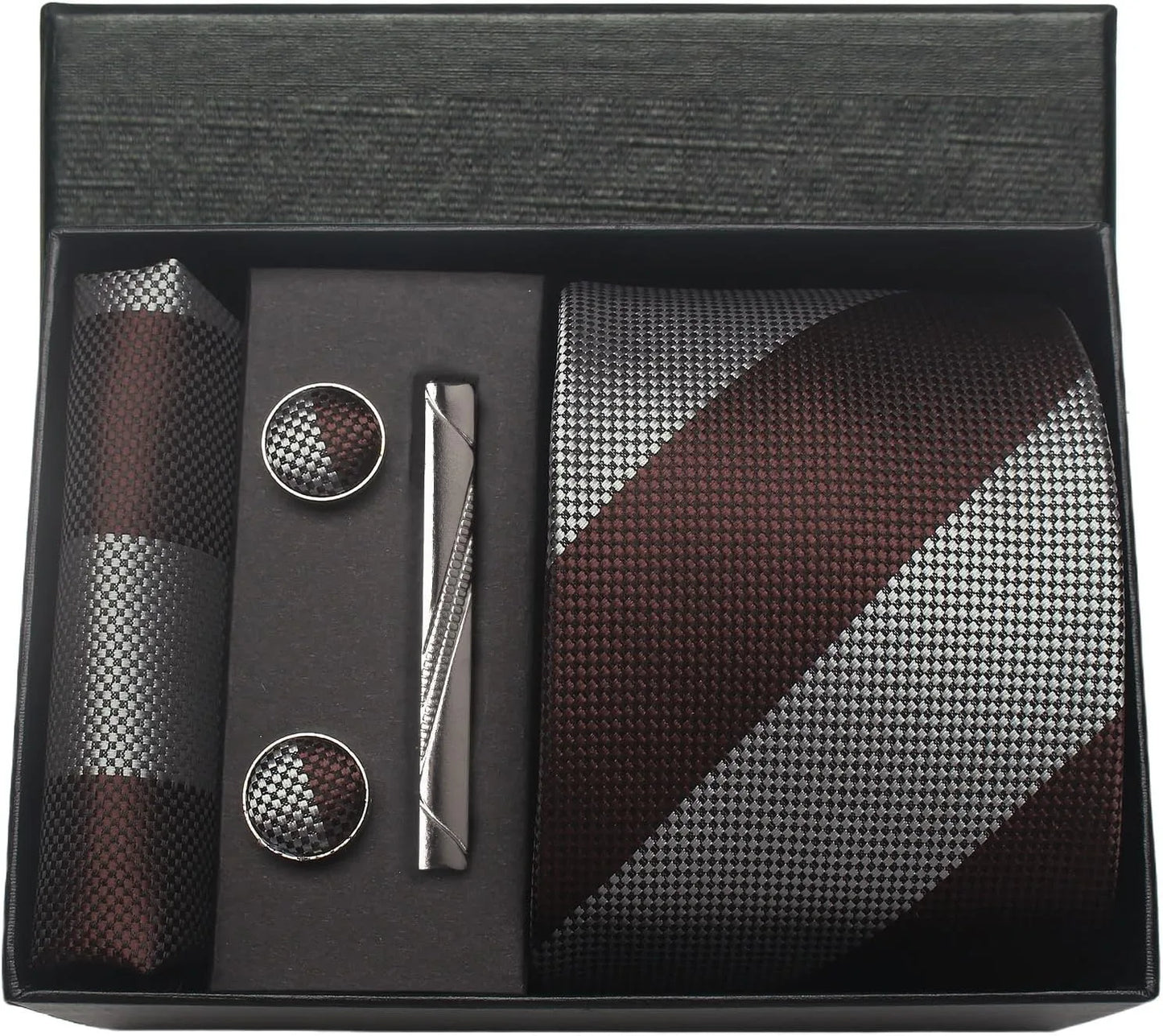 Coffret Cravate Mariage 8 cm Pochette Pince et Manchettes