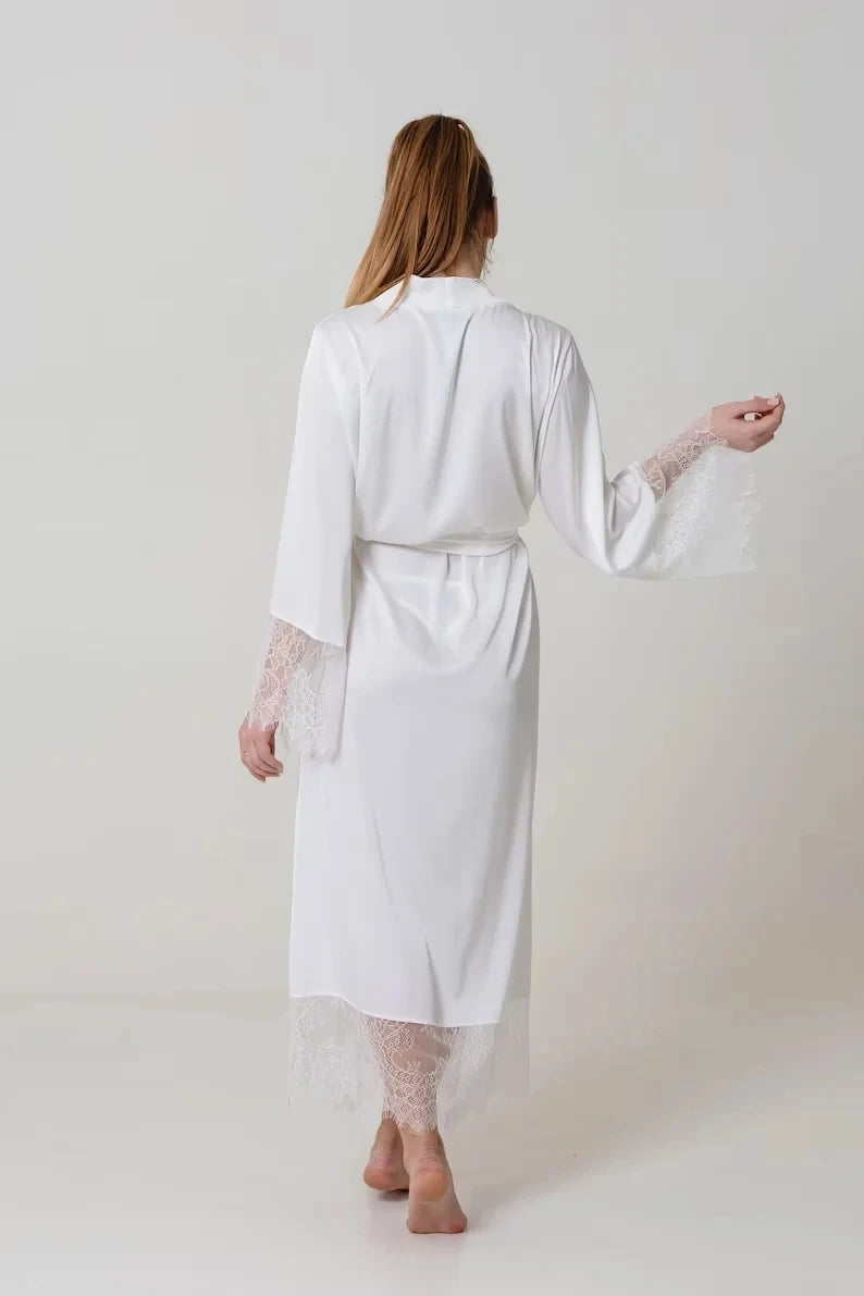 Peignoir Long Mariée en Dentelle