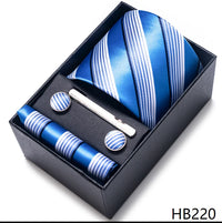 Coffret Cravate Mariage Homme Pochette et Boutons de Manchette — Bleu Roi Larges Rayures