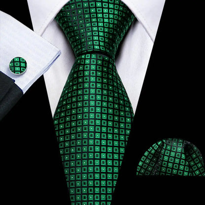 Cravate Mariage Homme Verte Pochette Boutons de Manchette