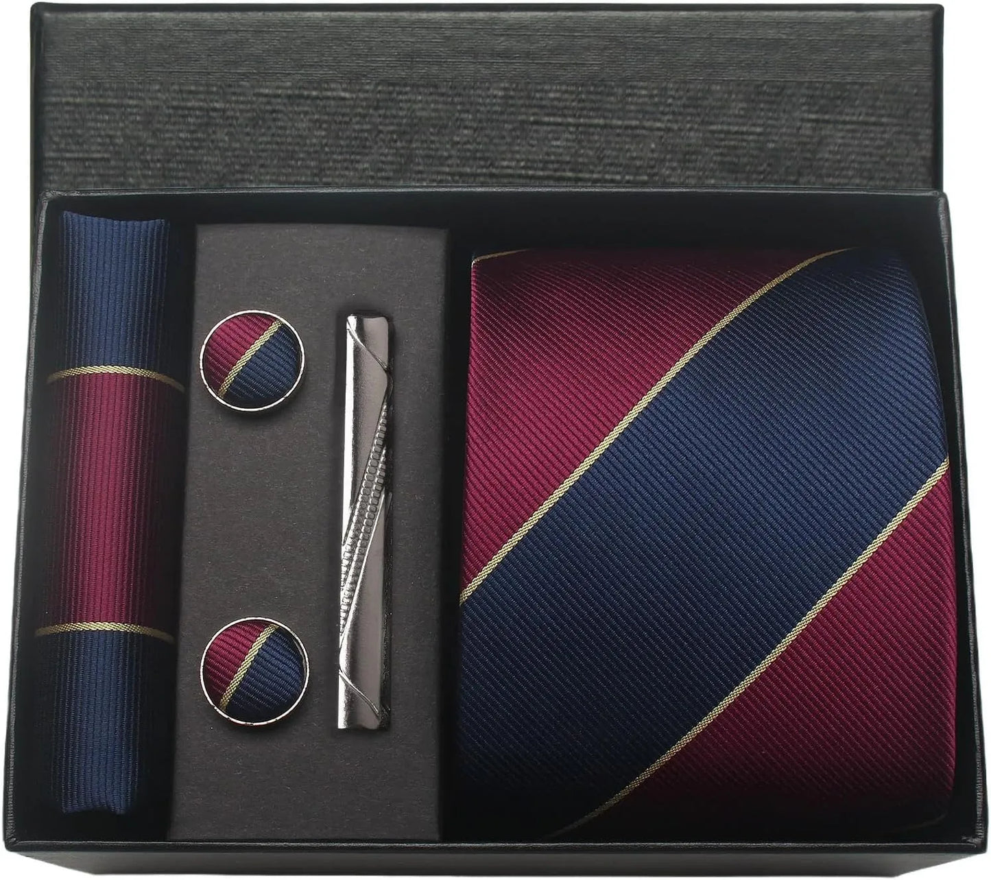 Coffret Cravate Mariage 8 cm Pochette Pince et Manchettes