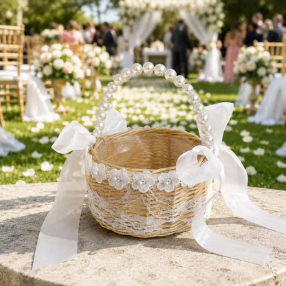 Panier fille d'honneur osier et dentelle