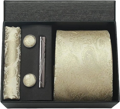 Coffret cravate mariage pochette et boutons manchette