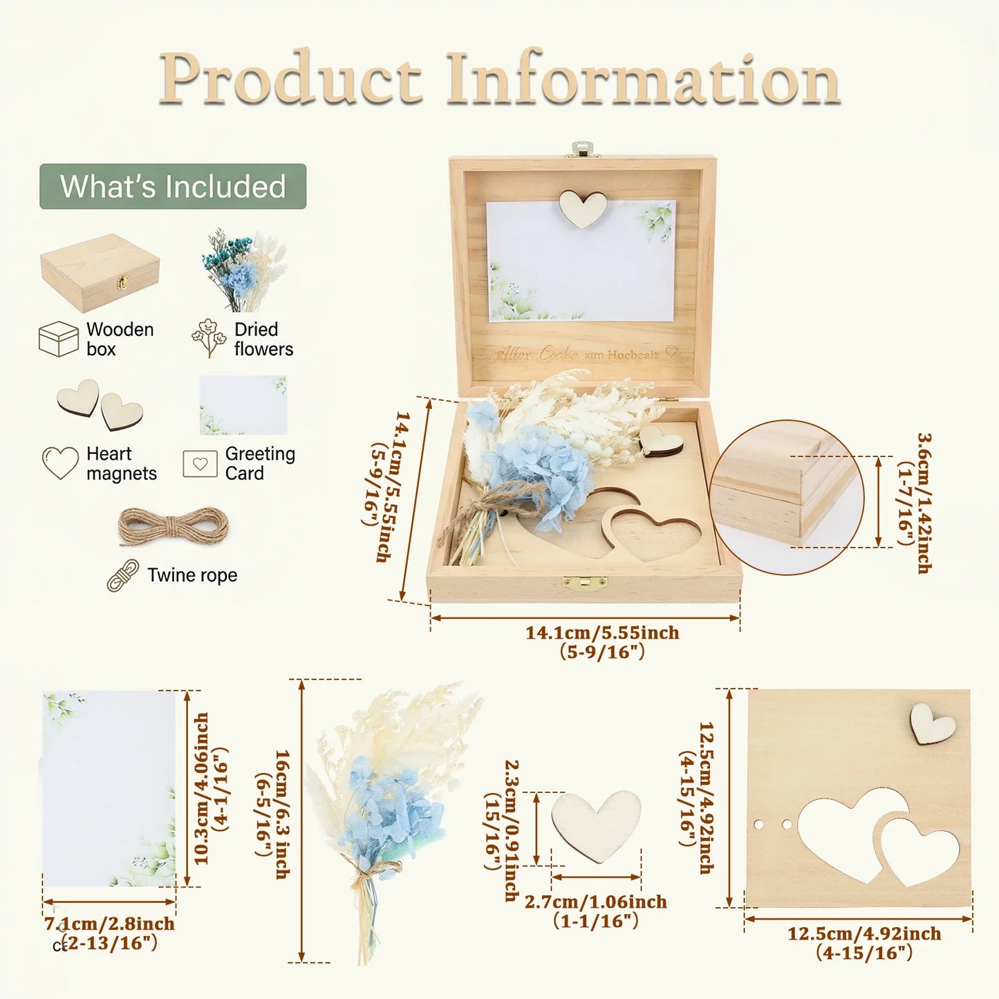 Boîte cadeau mariage bois fleurs séchées