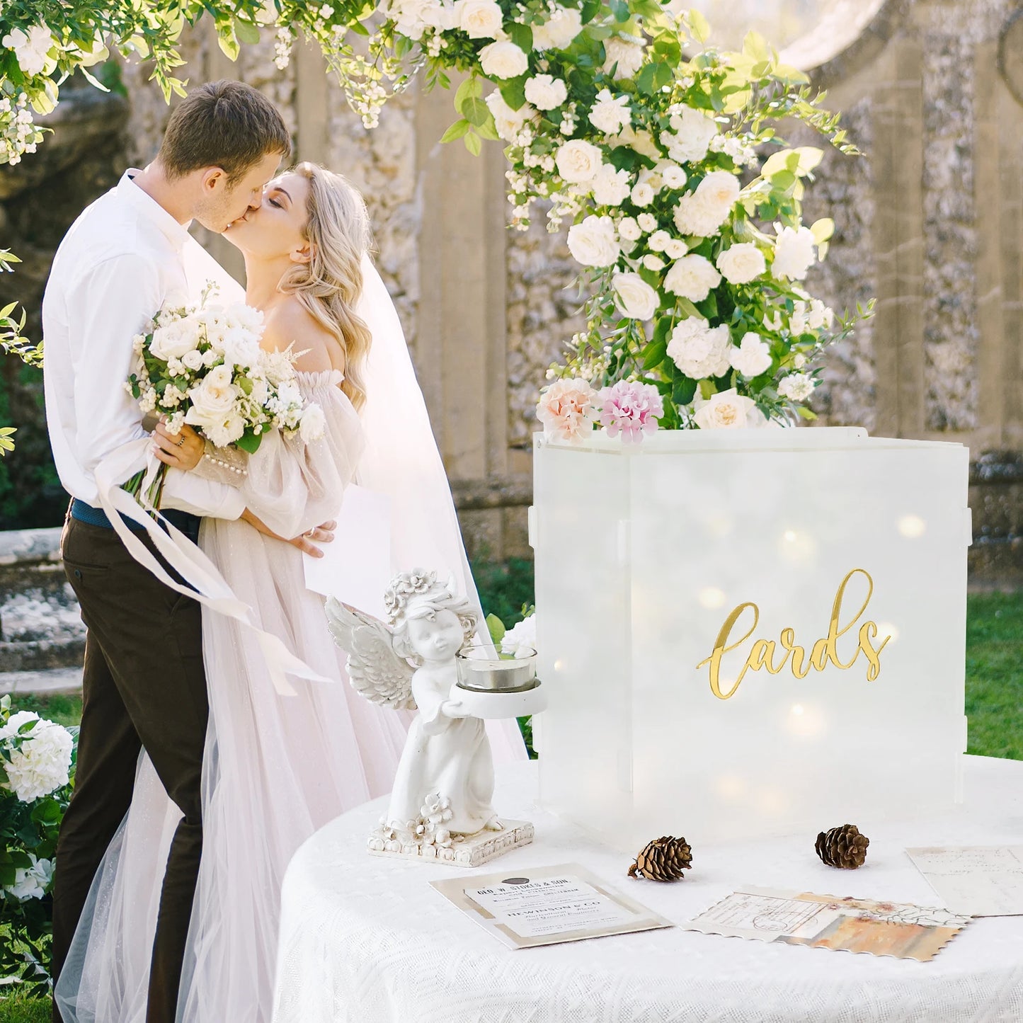Urne mariage acrylique dépoli guirlande lumineuse