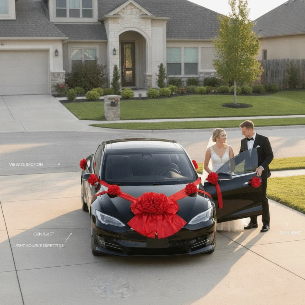 Décoration Voiture Mariage Rouge pour Capot — vue 4