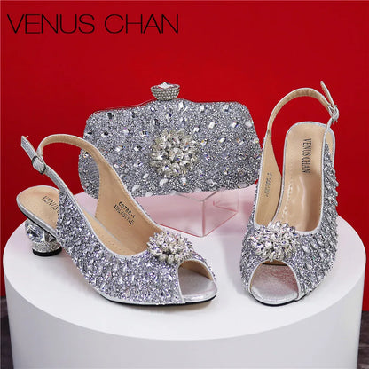 Sandales mariée strass et pochette assortie