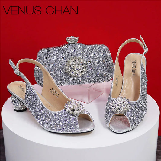 Sandales mariée strass et pochette assortie