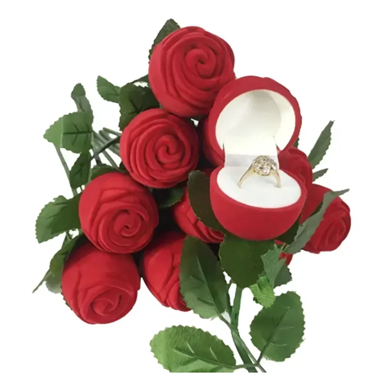 Boîte bague rose velours rouge — vue 4