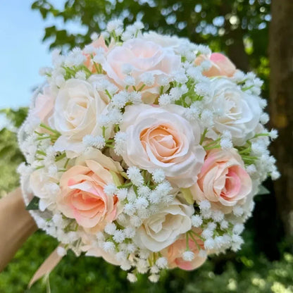 Bouquet de mariée roses et gypsophile — vue 5