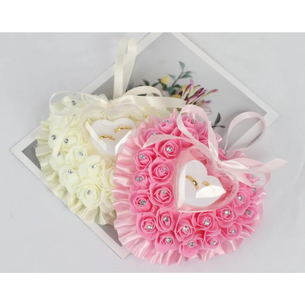 Coussin Alliances Cœur Roses Satinées Strass
