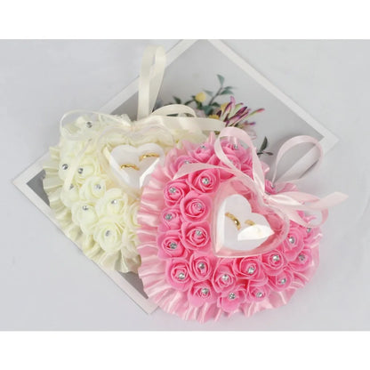 Coussin Alliances Cœur Roses Satinées Strass