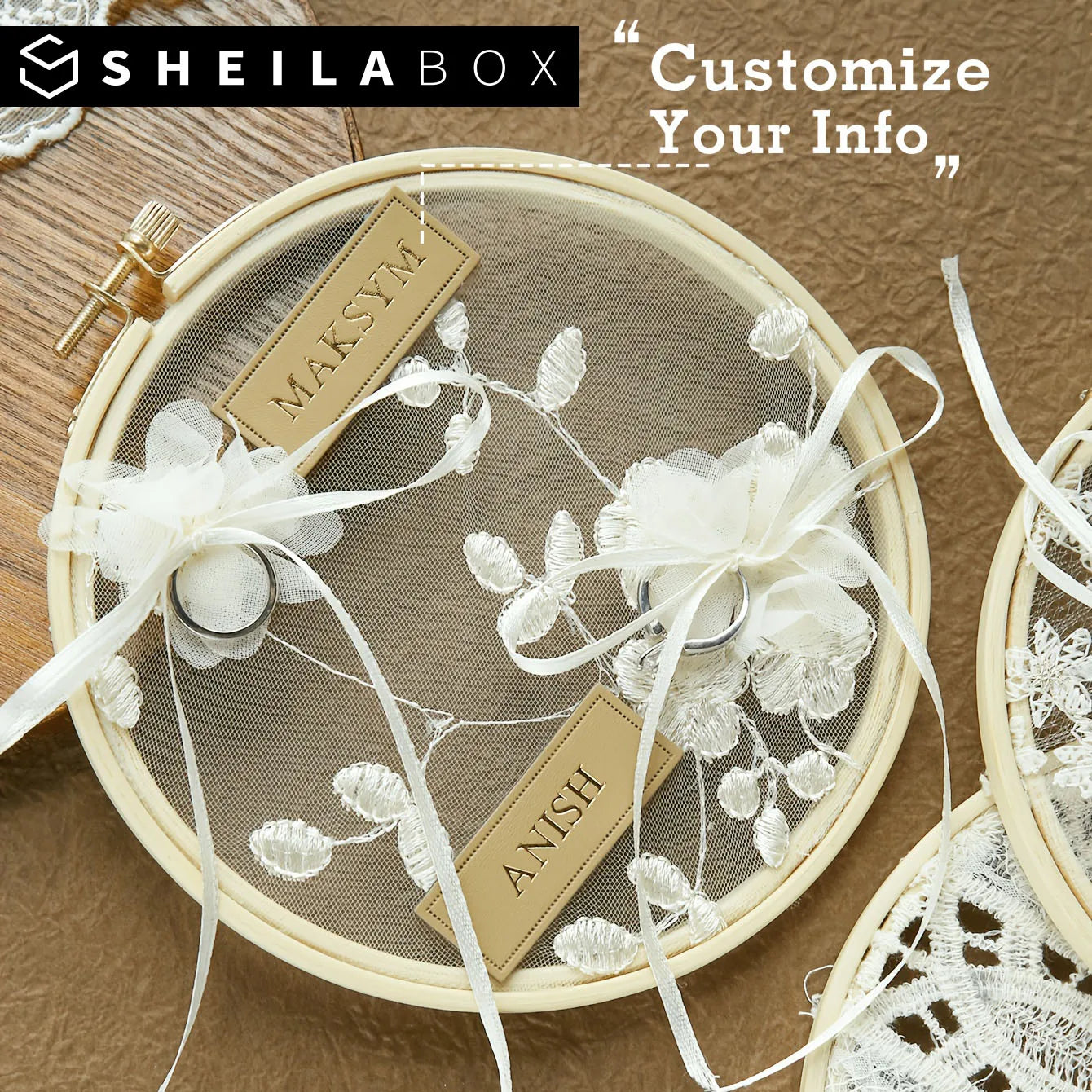 Coussin alliance rond dentelle et tulle