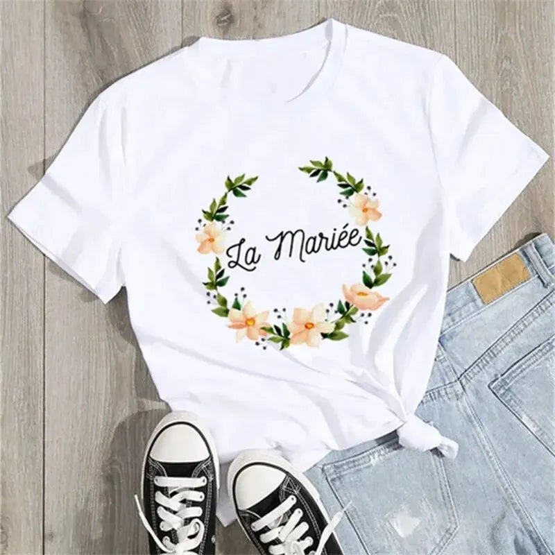 T-shirt EVJF La Mariée couronne fleurie
