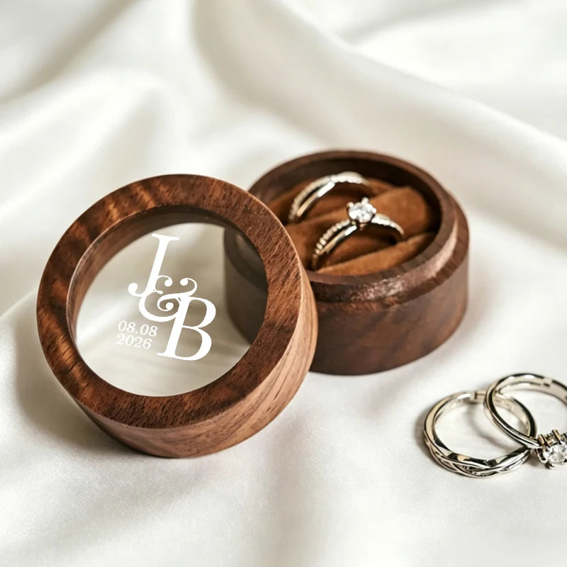 Boîte double alliance ronde bois personnalisée — vue 2