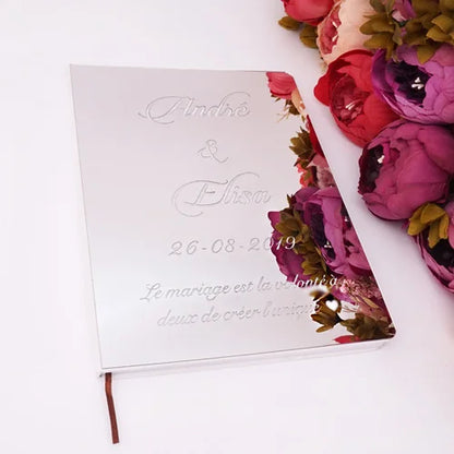 Livre d'Or Mariage Personnalisé Effet Miroir Doré ou Argenté